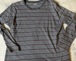 LANDS END Large 14-16 Women&#39;s Long Sleeve T Shirt Gray Striped Pima Cotton - $25.06