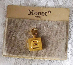 Monet NYC Letter "G" Charm 3/8" Square  Gold Colored   New on Card - £8.93 GBP