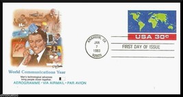 1983 World Communications Year Aerogramme Airmail 30c US FDC Fleetwood - £5.63 GBP