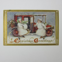 Christmas Postcard Antique Car Auto Lady White Fur Coat Goggles Snow Gol... - £10.20 GBP