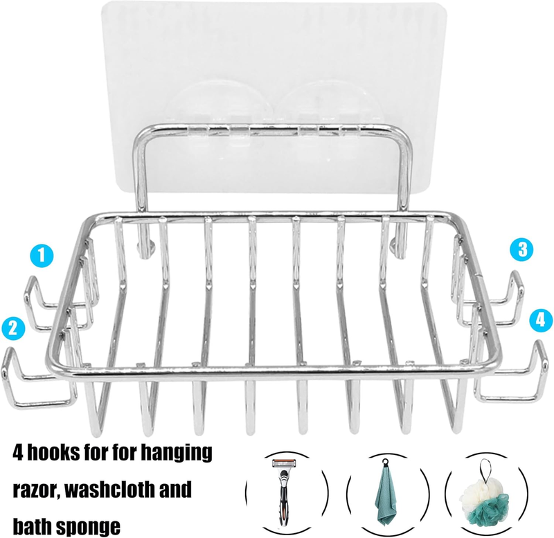 Soap Dish Holder for Shower with 4 Hooks, 2 Pack Stainless Steel Soap Dish for B Item image 3