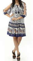 True Destiny Boho Dress Large Elephant Pattern Slit 3/4 Sleeve Tassel Tie V-Neck - £9.23 GBP