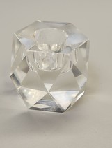 Glass Taper Candle Holder Geometric Faceted Prism Heavy Clear - £5.99 GBP