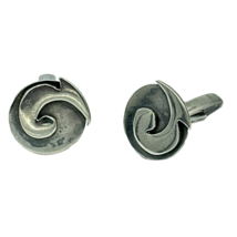 MCM sterling silver Modernist cufflinks - vtg 1960s artisan-made round swirl Mod - $30.00