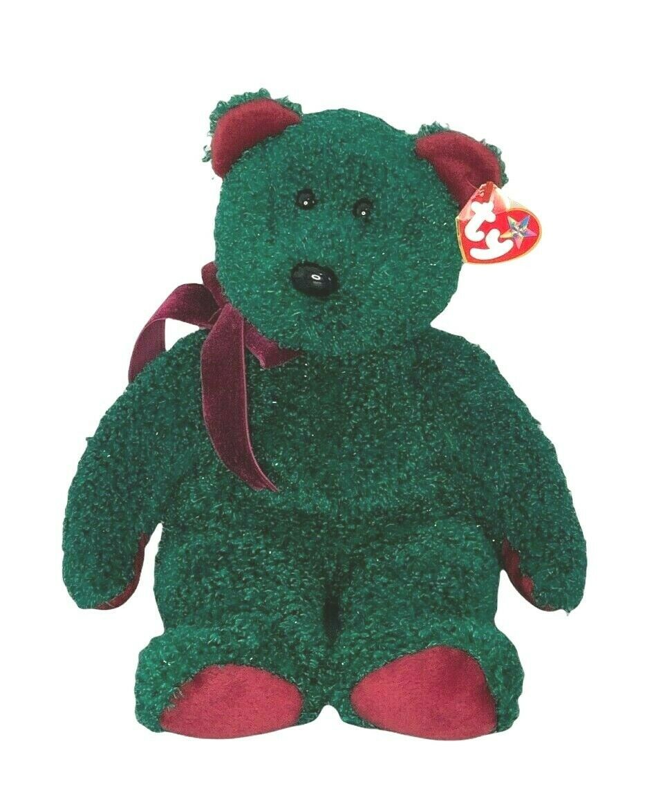 Primary image for TY Beanie Buddies 2001 Holiday Teddy Bear Green w Shimmer & Maroon Tag Retired