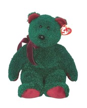 TY Beanie Buddies 2001 Holiday Teddy Bear Green w Shimmer &amp; Maroon Tag R... - £12.59 GBP