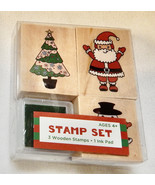 Christmas Stamp Set 3pc With Ink You choose Color 1 3/4&quot; x 1 3/8&quot; NIB 211Q - $2.39