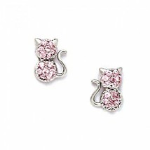 Women/Children Unique 14K WG Pink Tourmaline October Birthstone Cat Stud Earring - £61.49 GBP