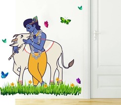 PVC Vinyl Lord Krishna And Cow Nature&#39; Wall Sticker 1 cm x 95 cm x 75 cm - £11.18 GBP