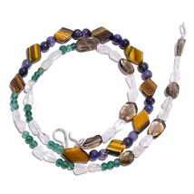 Natural Tiger Eye Moonstone Smoky Quartz Gemstone Beads Necklace 17&quot; UB-4506 - £7.84 GBP
