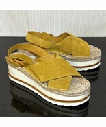 Marc Fisher 9 Platform Yellow Suede Leather Slingback Espadrille Sandals... - $33.58