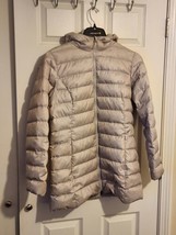 Eddie Bauer Hooded Womens Gray Long Puffer Coat EB 650 Fill Power Size L - £31.64 GBP