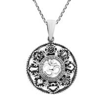Mystic Om/Aum with the Eight Auspicious Signs Sterling Silver Necklace - £22.58 GBP