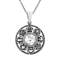 Mystic Om/Aum with the Eight Auspicious Signs Sterling Silver Necklace - £22.69 GBP