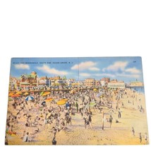 Postcard Beach And Boardwalk South End Ocean Grove New Jersey Linen Unposted - £6.18 GBP