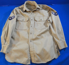 Vintage 1965 Khaki Tan Button Up Air Force Usaf Uniform Shirt W/ Rank 15X32 - £32.36 GBP