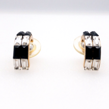 Charlestone Austrian Crystal Black Clear Earrings Semi Hoop Goldtone - £9.29 GBP