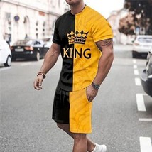 Men Summer Outfit 2-Piece Dada King Print Short Sleeve T Shirts Shorts Set S-3XL - £15.85 GBP