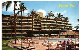 Sheaton Maui Resort Hotel Pool Deck Umbrellas Postcard 1987 - £7.87 GBP