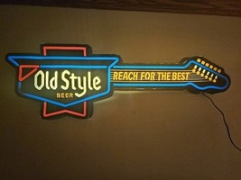 Vintage Old Style Beer Guitar Lighted Sign Reach For The Best 44&quot;×14&quot;×4&quot; - $177.21