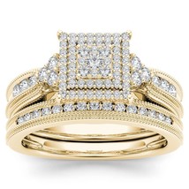 Authenticity Guarantee 
10K Yellow Gold 0.50Ct Diamond Cluster Double Halo Br... - £657.73 GBP