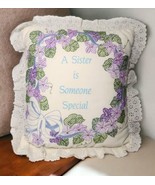 Vtg Handmade Cross Stitch Floral Sister Throw Pillow Ruffle Eyelet Lace ... - £13.50 GBP