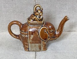 Vintage Small Satsuma Brown Porcelain Elephant Teapot Baby Calf Lid Ethn... - $21.78