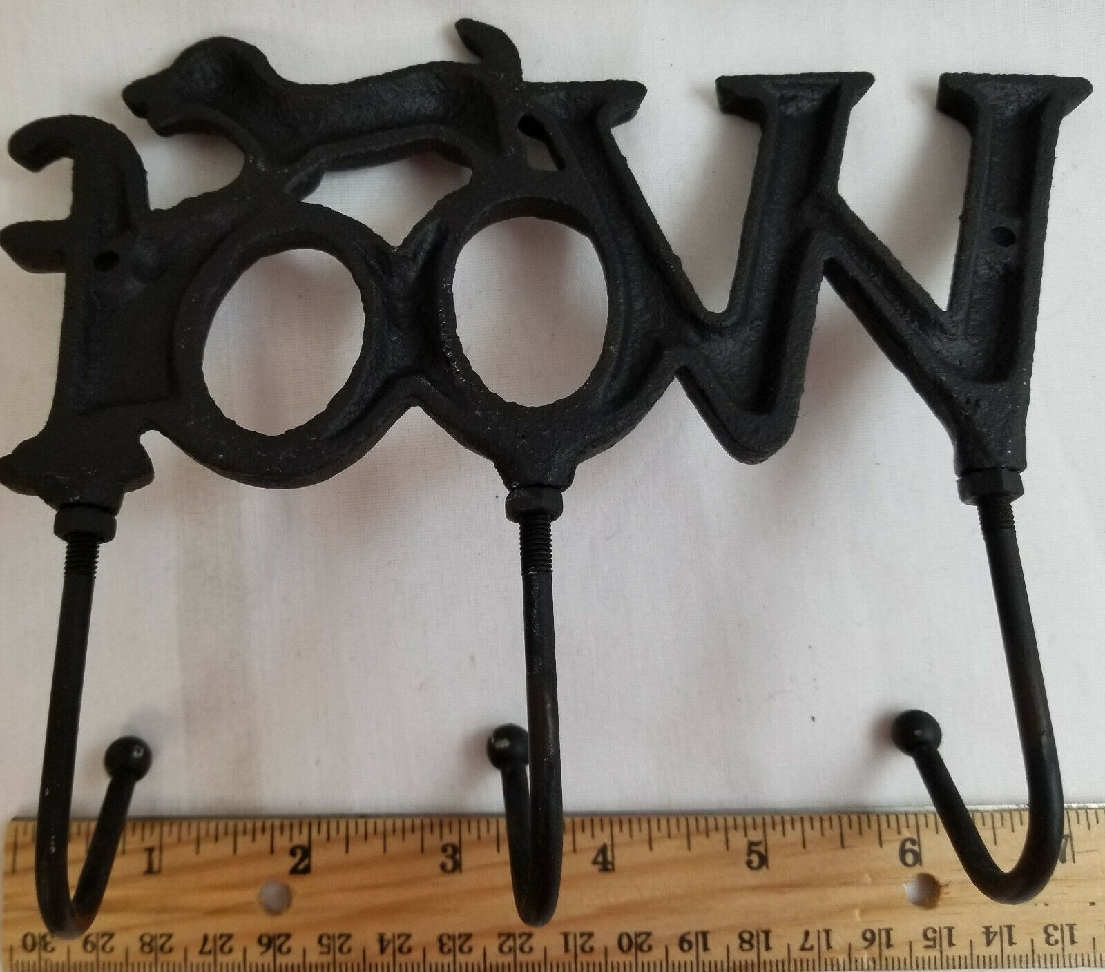WOOF Puppy Dog Cast Iron Wall Hanger Hook Rack Decorative Black 7" Item image 3