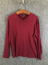 Alfani Pullover Men&#39;s Shirt Size Large Long Sleeve Red Ribbed V-Neck - $12.16