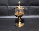 Antique Ornate Solid Brass &amp; Caged Blown Glass Footed Apothecary Jar Wit... - £50.05 GBP