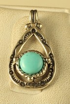 Vintage Signed QT Quoc Turquoise Inc. Sterling Silver Teardrop Statement Pendant - £38.95 GBP