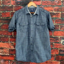 Black Jack Duo Men&#39;s Short Sleeve Shirt L Large Blue Chambray Button Front - £11.37 GBP