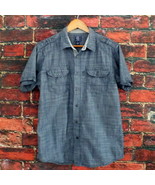 Black Jack Duo Men&#39;s Short Sleeve Shirt L Large Blue Chambray Button Front - $14.36