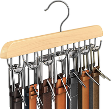 Belt Hanger for Closet, Sturdy Wood Belt Rack Closet Accessories with 14 Hooks B - $12.60