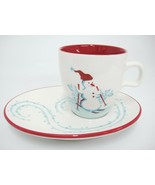 Starbucks 2007 Christmas Holiday Snack Set Cup w Saucer Plate Snowman Pe... - $9.40