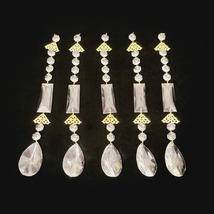 Czech Glass Teardrop Crystal Pendants 5 Piece Set Gold Square Prisms Chandelier - £45.09 GBP
