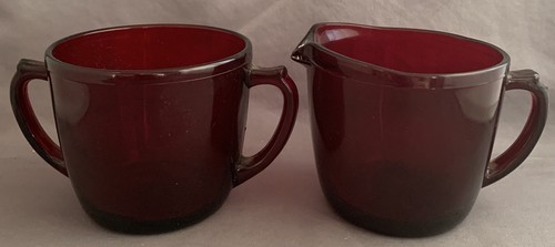 Anchor Hocking ROYAL RUBY Red - Creamer/Cream Pitcher &amp; Open Sugar Bowl - $3.96