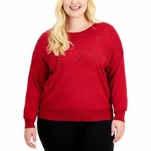 MSRP $66 Alfani Womens Plus Metallic Embellished Crewneck Sweater Size 0X - £10.04 GBP