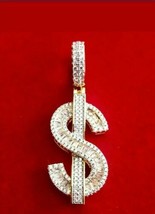 14K Jaune Plaqué Or Baguette Dollar Signe Pendentif 2.75Ct Imitation Diamant - £90.55 GBP