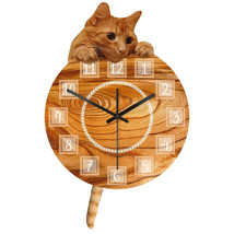 26cm Cute Adorable Kitty Time Orange Cat Wall Clock With Pendulum Tail - £29.19 GBP