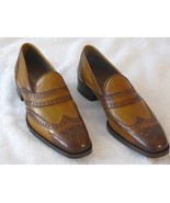 Premium Leather Vintage Two Tone Brown Tan Moccasin Handmade Men Wing Ti... - $205.14 CAD+