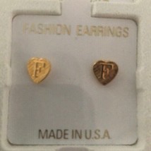 F Initial Heart Shape 14 KT Gold Overlay Pair Earrings   NEW - £9.58 GBP