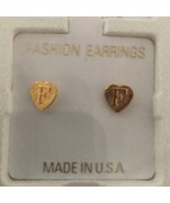 F Initial Heart Shape 14 KT Gold Overlay Pair Earrings   NEW - $12.19