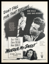 1945 Dick Powell &amp; Claire Trevor, Murder in My Sweet Vintage Print Ad - $14.20