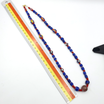 Vintage Chevron and White Heart Venetian Multilayers Glass Beads Necklace N-93 - $29.10