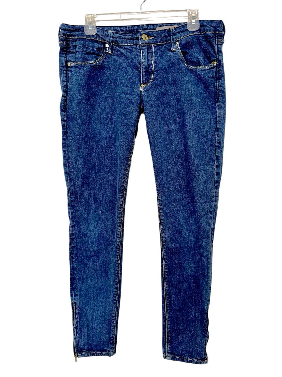 H&amp;M Skinny Low Waist Womens Size 32 Dark Wash Side Ankle YKK Zip 5 Pocke... - $18.95