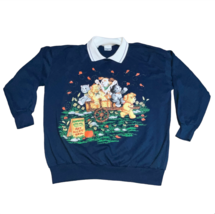 Vintage Grandma Sweatshirt Navy Blue Fall Autumn Leaves Cute Puppies Kittens 1X - £20.77 GBP