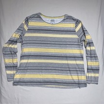 Gray Yellow Stripe Long Sleeve Shirt Women’s PXL Tee Shirt Top Soft Comfortable - £17.03 GBP