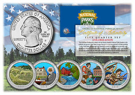 2017 America The Beautiful COLORIZED Quarters U.S. Parks 5-Coin Set w/Capsules - £12.66 GBP