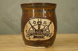 Studio Art Pottery New Horizons Music Logo Gray Rust Glazed Coffee Mug 4&quot; - £16.49 GBP